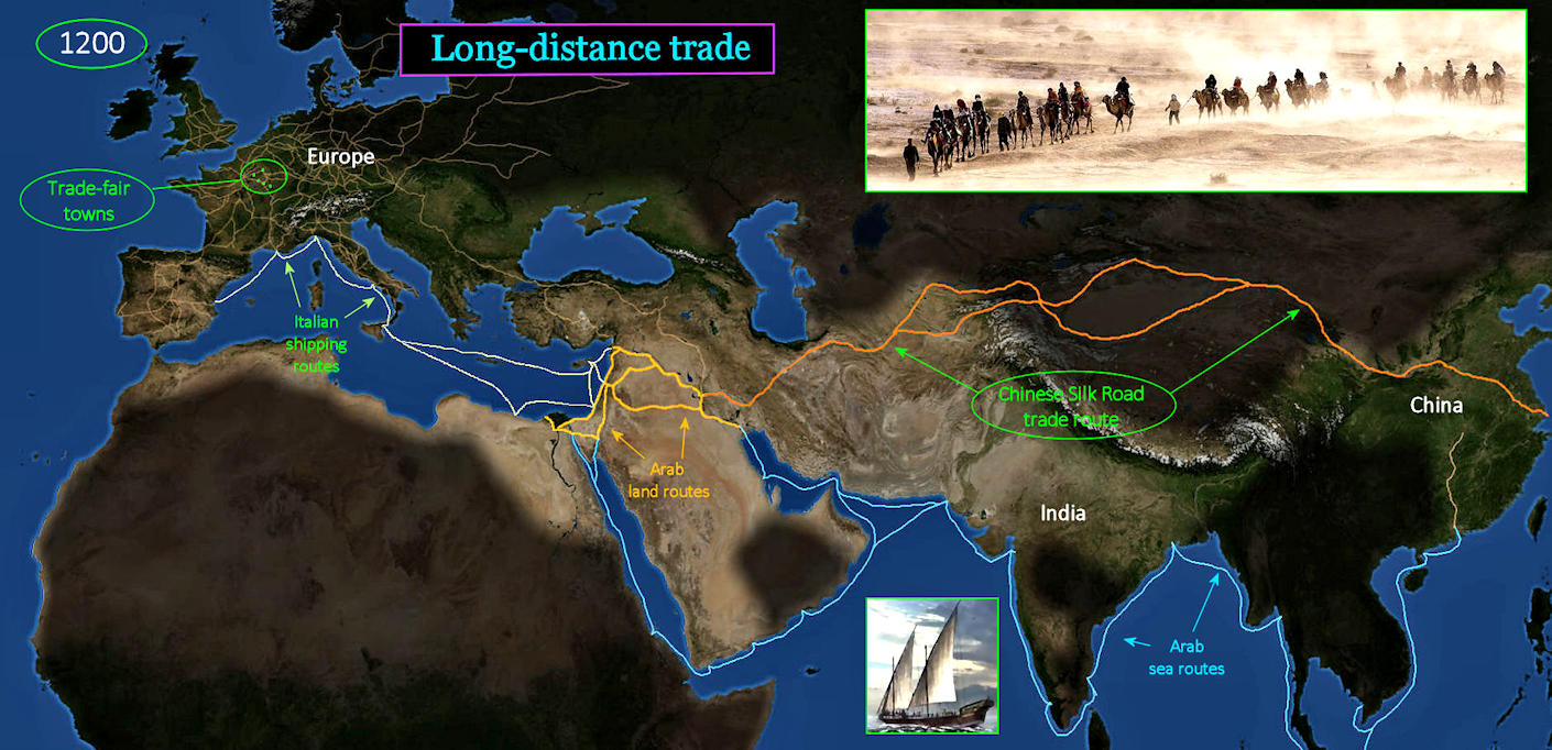 World trade and Silk Road, 1200 AD map